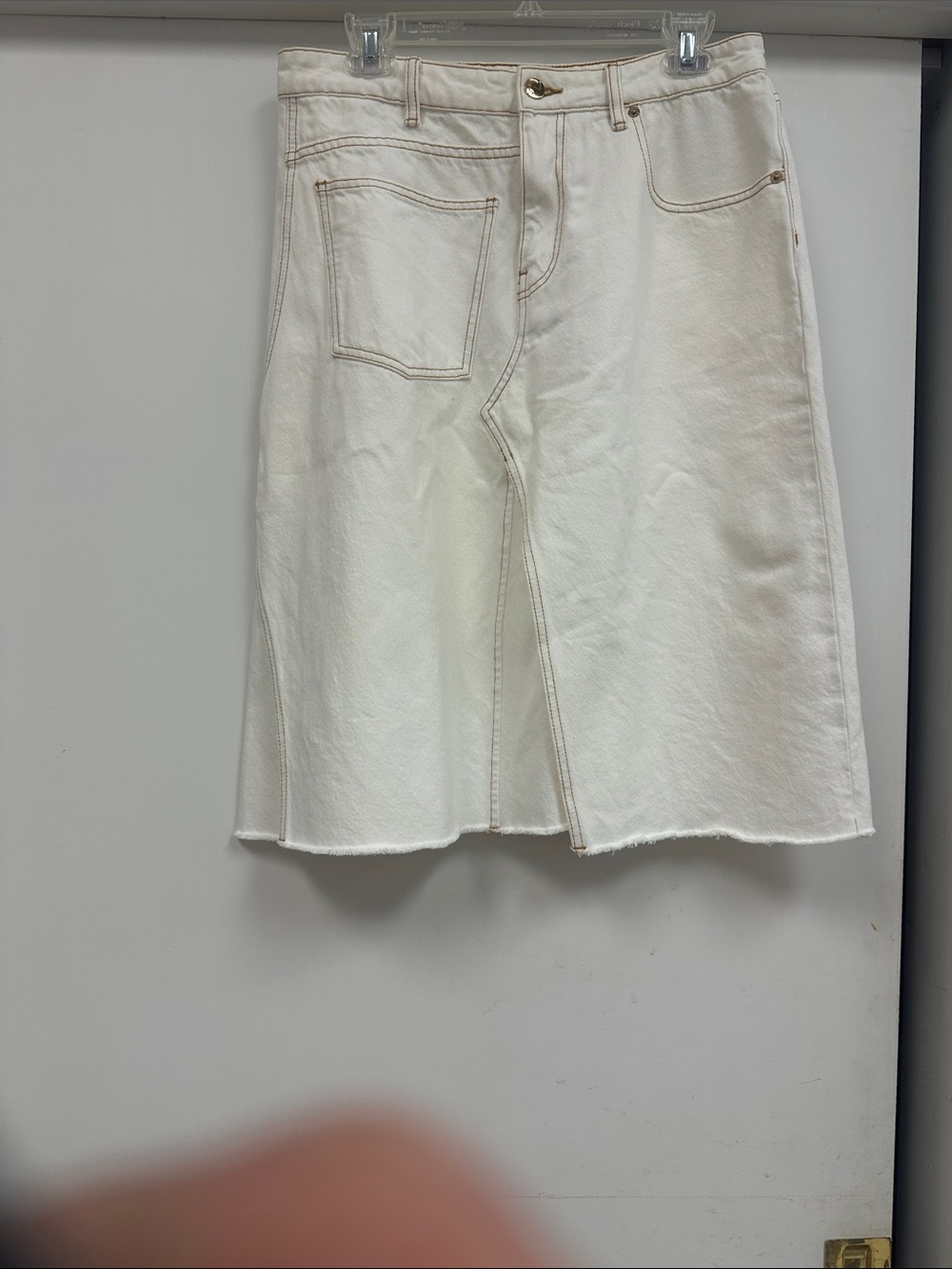 Tory Burch White Denim Midi Skirt with Front Slit